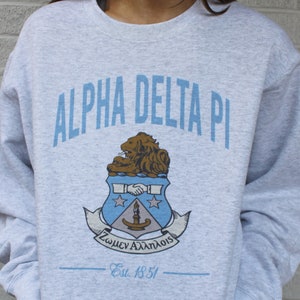 Alpha Delta Pi Crest Sweatshirts and T-Shirts | ADPI Sorority Merch, Greek Life Apparel, Big Little Reveal Gift, Preppy Sorority Sweatshirts