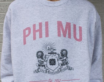 Phi Mu Crest Sweatshirts and T Shirts Phi Mu Sorority Merch Greek Life Apparel Big Little Reveal Gift Preppy Sorority Sweatshirts