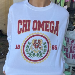 Chi Omega Collegiate Scalloped Crest Sweatshirt | Chi O Sorority Merch, Greek Life Apparel, Big Little Reveal Gift, Preppy Sorority