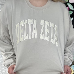 Delta Zeta Sorority Sweatshirt: Sand Crewneck with Raised Letters