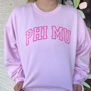 Phi Mu Block Outline Pink Sweatshirts | READY TO SHIP! | Sorority Merch and Greek Life Apparel
