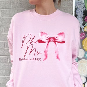 Phi Mu Pink Bow Sweatshirts | Sorority Merch and Greek Life Apparel