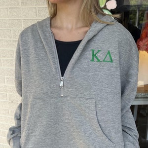 Kappa Delta Embroidered Cropped Half Zip: Heather Grey Sorority Sweatshirt