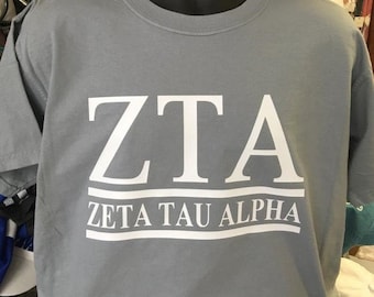 Custom Zeta Tau Alpha Sorority Shirt - Multiple Comfort Color Styles Available! - 2 Bar Design