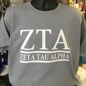 Custom Zeta Tau Alpha Sorority Shirt - Multiple Comfort Color Styles Available! - 2 Bar Design