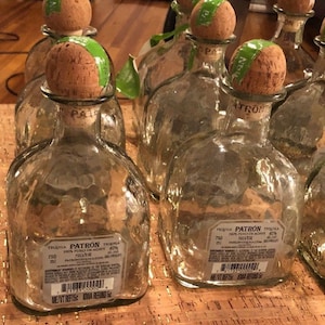 PATRON BOTTLES W/ cork// 750 mL, 375 mL, 50 mL ((tags included, too))