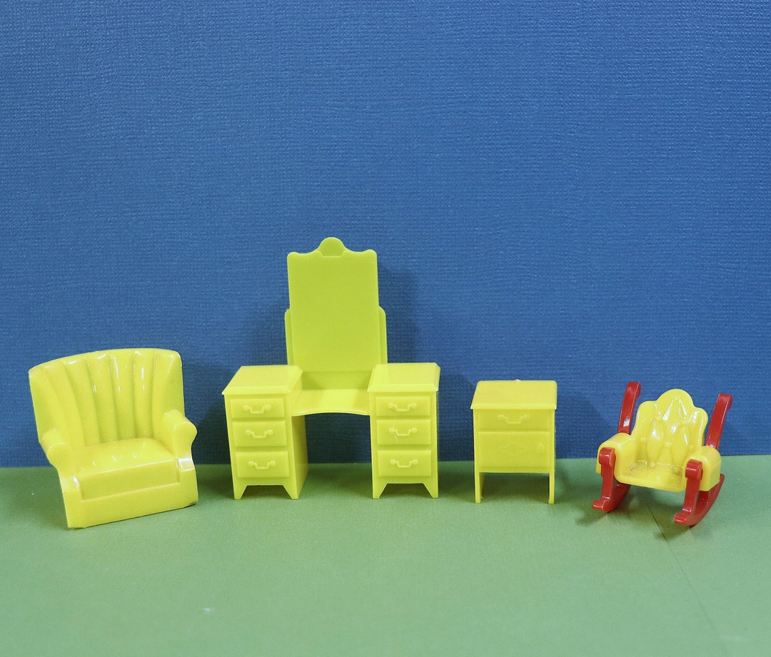 124 Marx Dollhouse Furniture Hard Plastic Bedroom Pieces Set Etsy