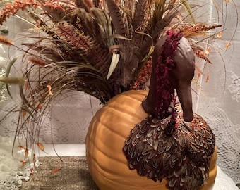 Handmade Thanksgiving Floral Pumpkin Decor Centerpiece