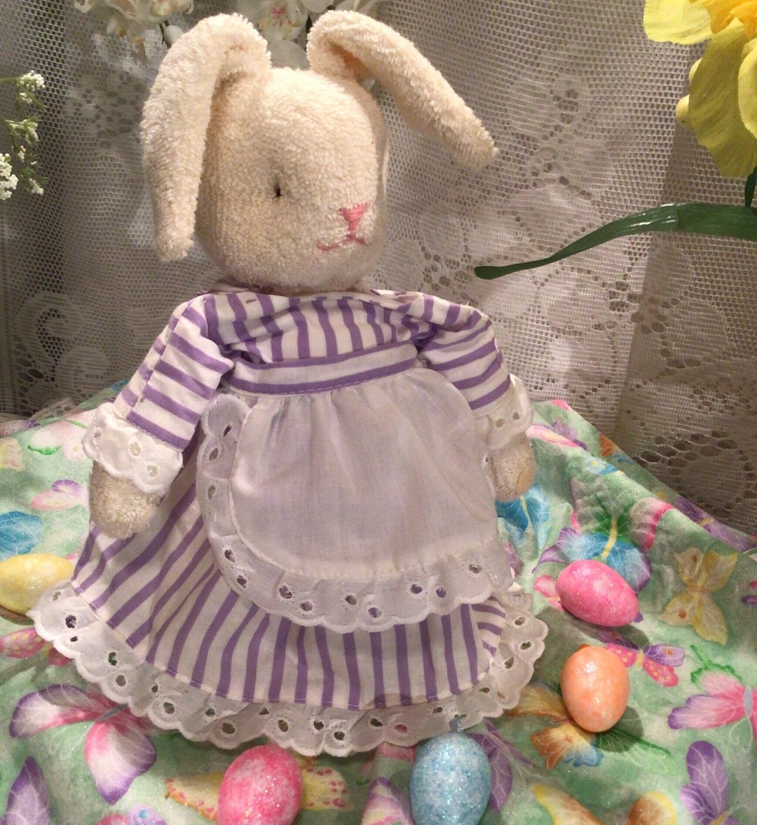 Terry Cloth Rabbit W/purple and White Striped Dress - Etsy