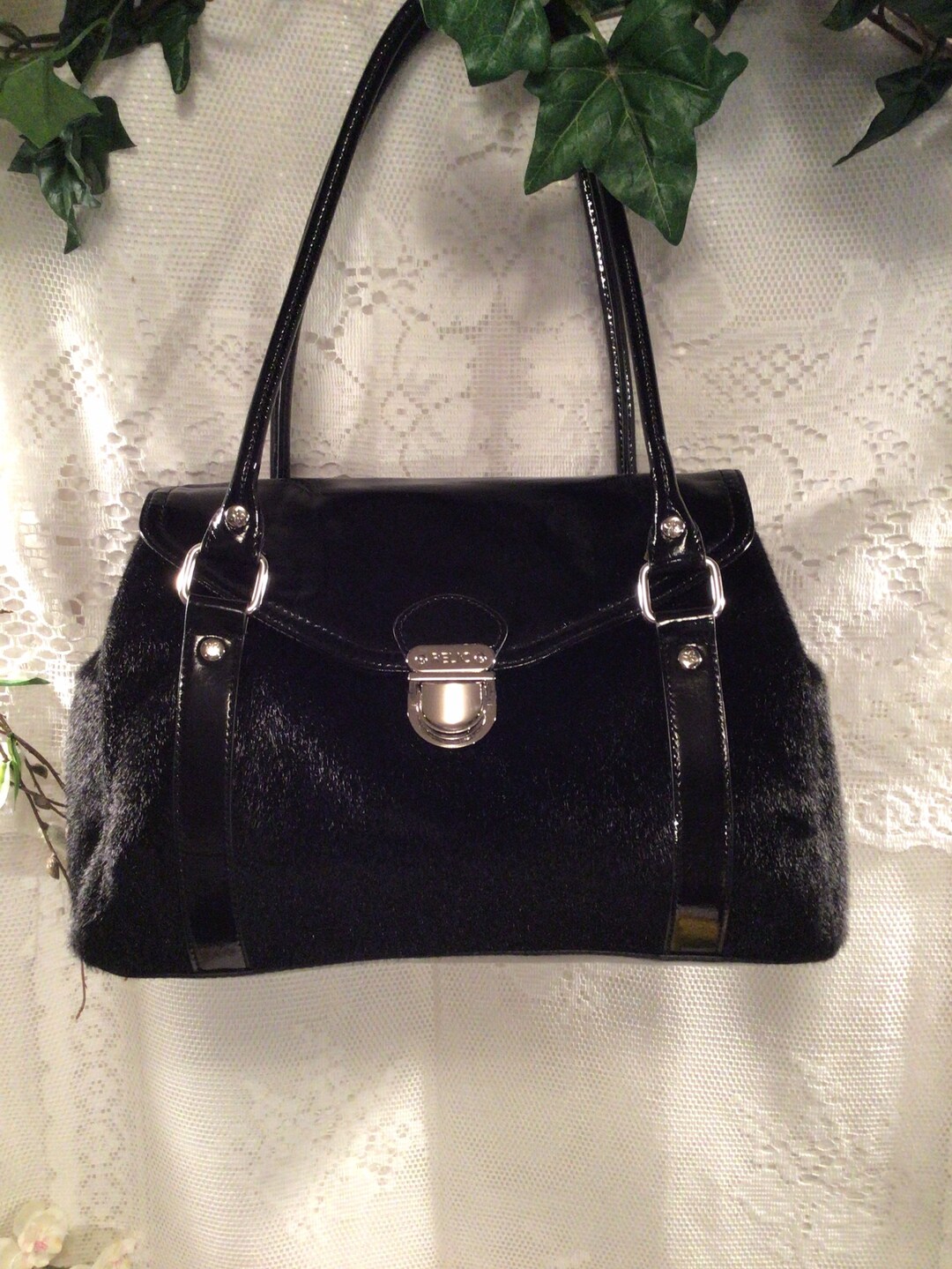 Relic Black Fur Handbag W/ Silver Tone Hardware Etsy
