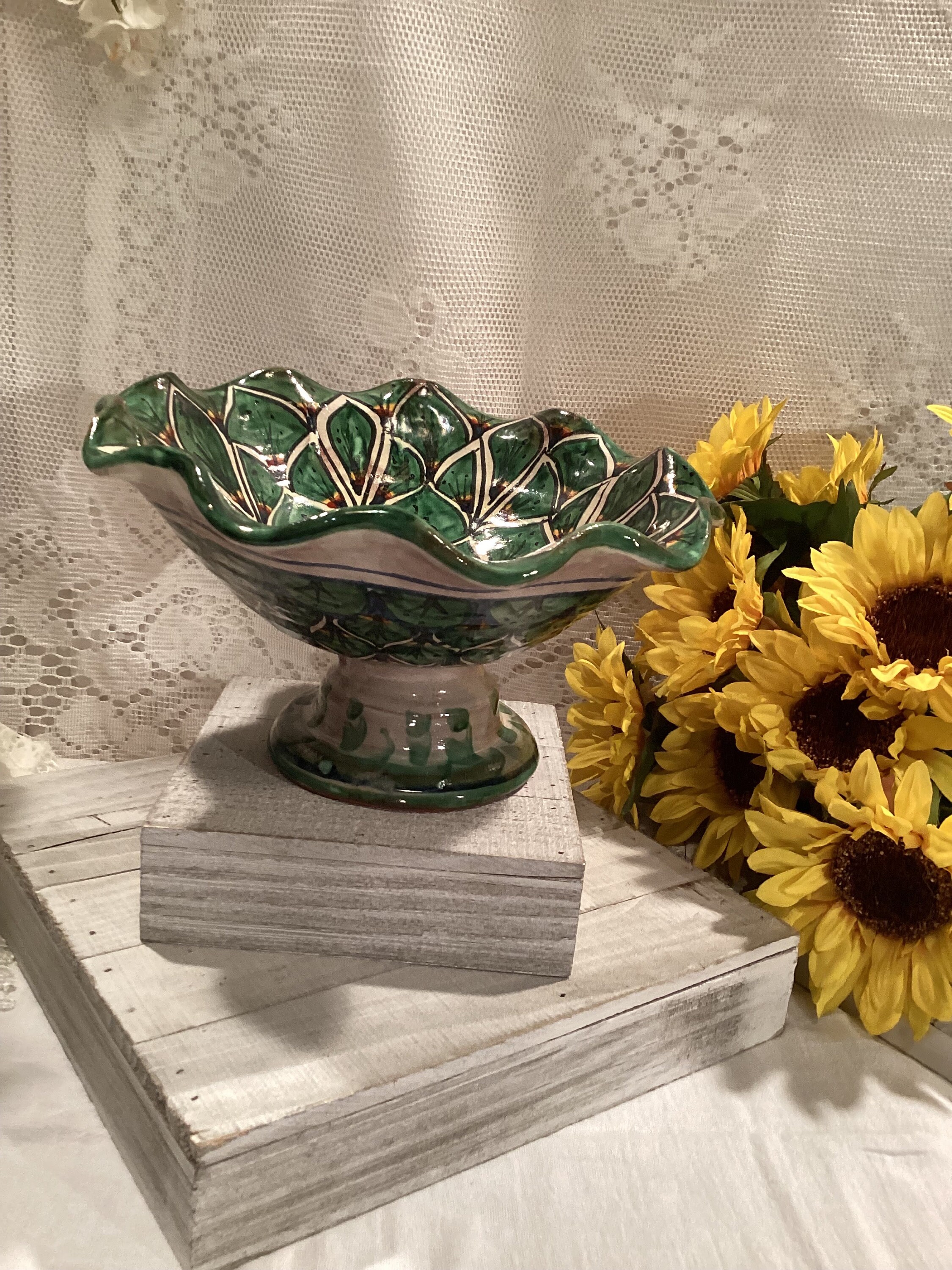 Mexican Terracotta Hand Painted Pedestal Compote Dish Signed - Etsy