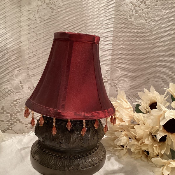 Small Beaded Satin Red Candlestick Lamp Shade