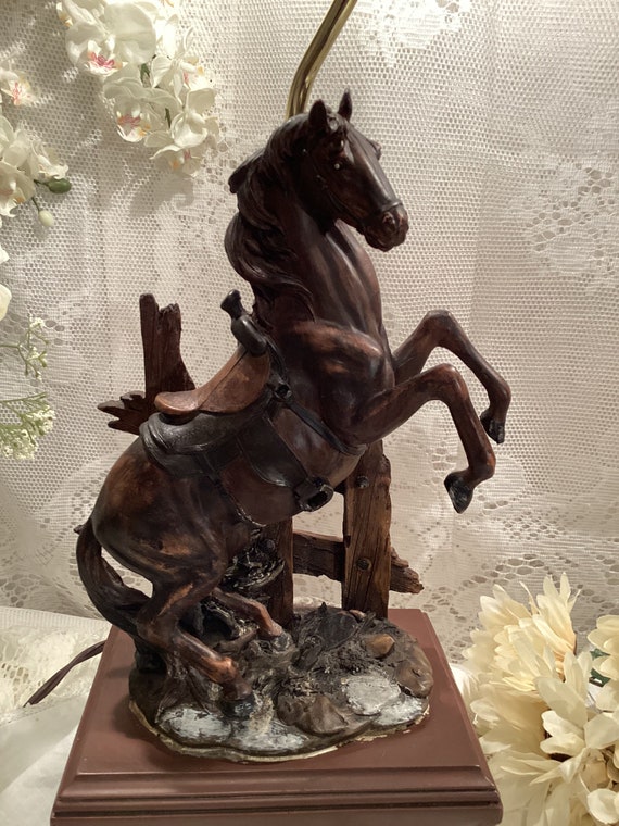Western Rearing Stallion Table Lamp W/ Saddle
