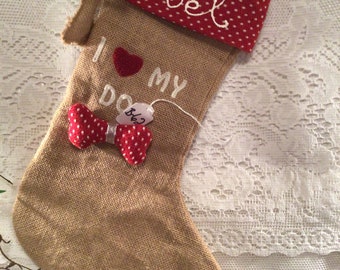 Personalized I love My Dog Christmas Stocking with the name  “Mel”