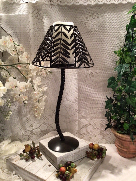 Tall Brown Botanical Metal Pillar Candle Lamp With Shade Etsy