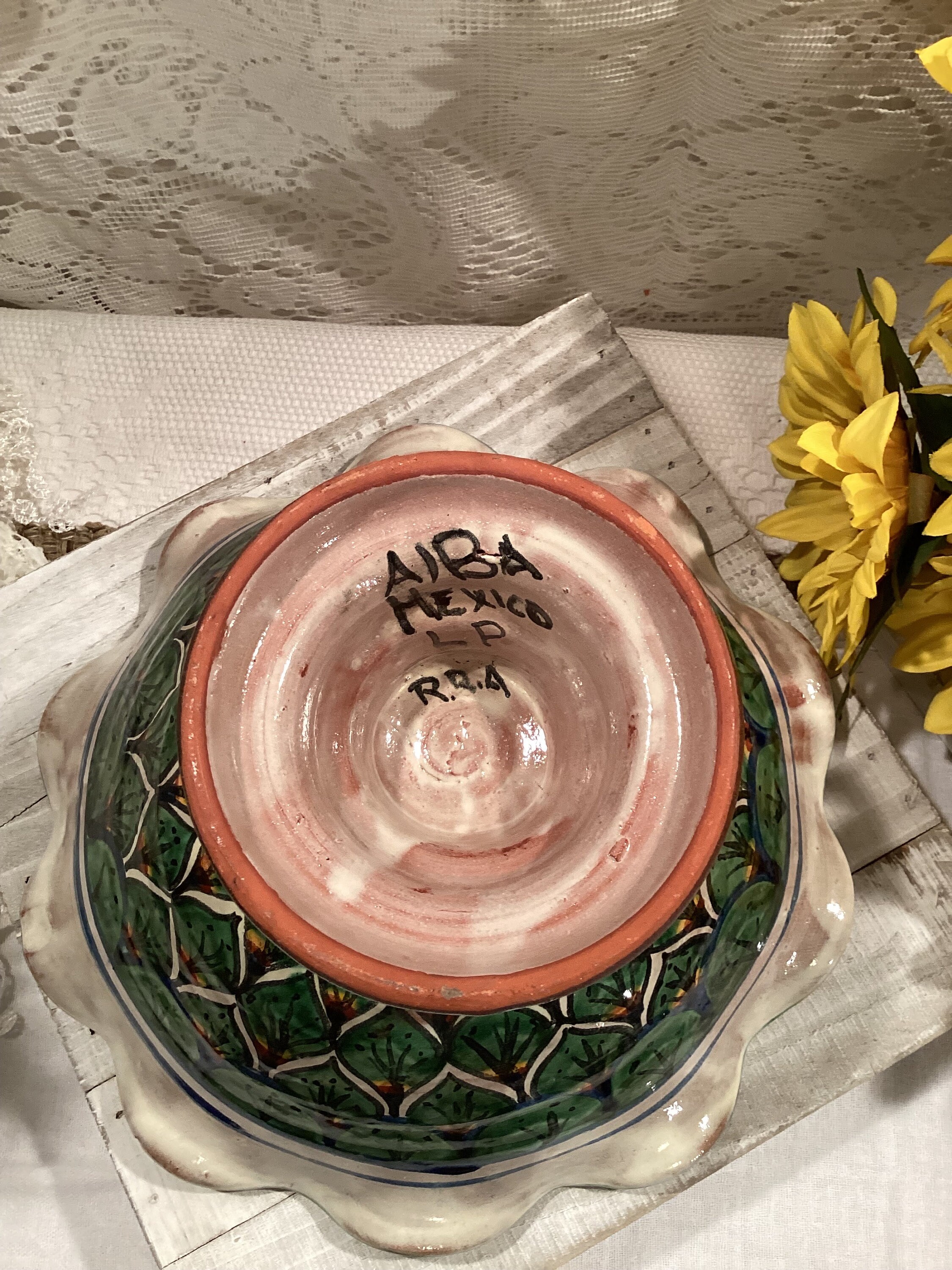 Mexican Terracotta Hand Painted Pedestal Compote Dish Signed - Etsy