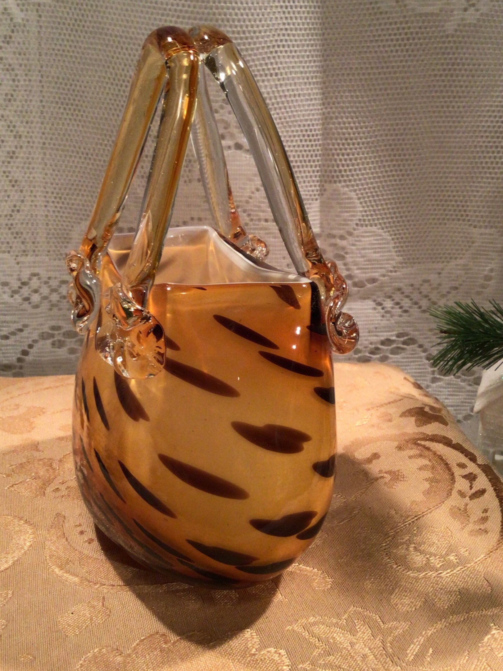 Hand Blown Amber Art Glass Purse Vase Etsy