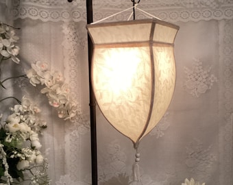 Vintage Bridge Lamp W/ Ivory Satin Shade