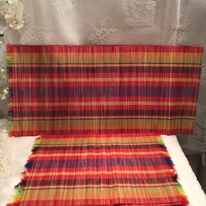 Bamboo Red Orange Lime And Purple Weaved Striped Placemats Set Of 6 With Table Runner