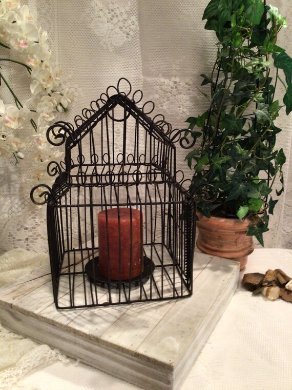 Black Metal Wire Birdhouse Candle Holder Etsy