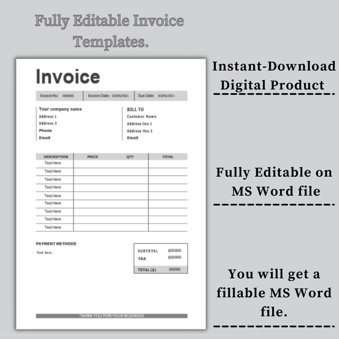 invoice template ms word printable invoice editable