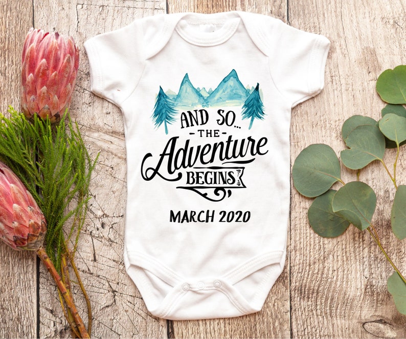 Baby Announcement Onesie and so the Adventure Begins Onesie Etsy