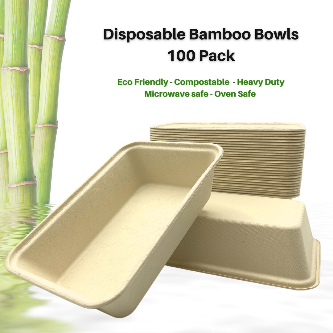 Disposable Bamboo Bowls Rectangle 500ml 17oz Microwavable Etsy