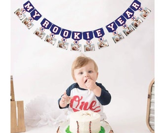 Baseball 1st Birthday Monthly Photo Banner Baseball Theme First Year Photo Banner My Rookie Year Banner for First Birthday Party Decorations