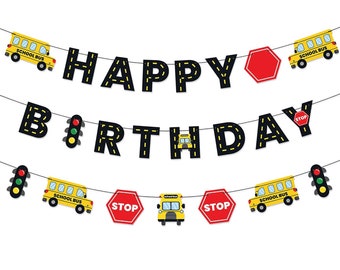 Bus Birthday Banner Etsy