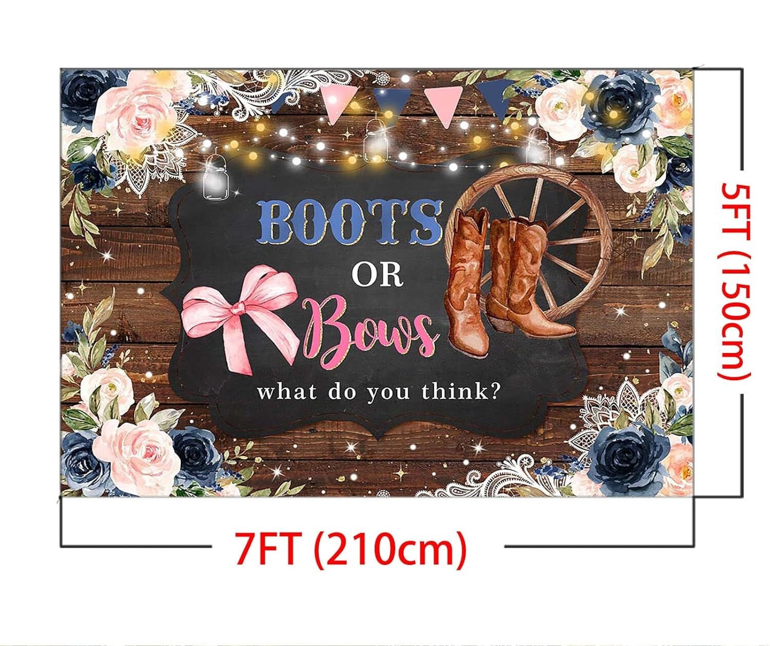 Aperturee 7x5ft Bows Or Boots Gender Reveal Backdrop He Or...
