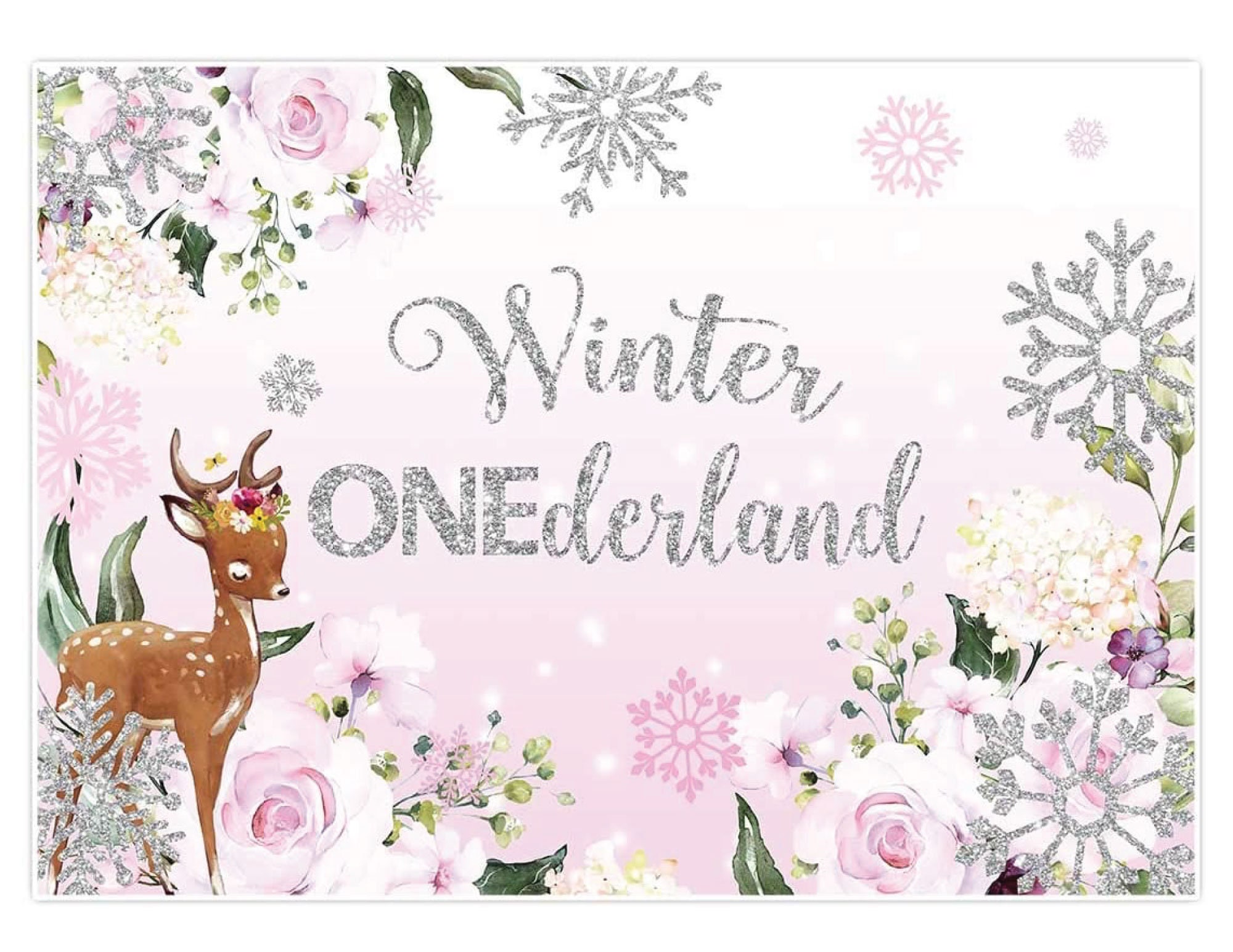 Deer Winter ONEderland Backdrop Girl Purple and Silver 1st Birthday Vinyl Photo Background Winter Snow Flakes Birthday Banner
