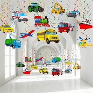 Transportation Cars Trucks Hanging Swirl Decorations 54 psc, Transportation Themed Birthday Party Supplies, Cars Birthday, Truck Birthday