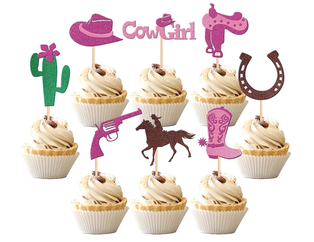 Cowgirl Cupcake Toppers 32pcs Glitter Horseshoe Cowgirl Hats Boots