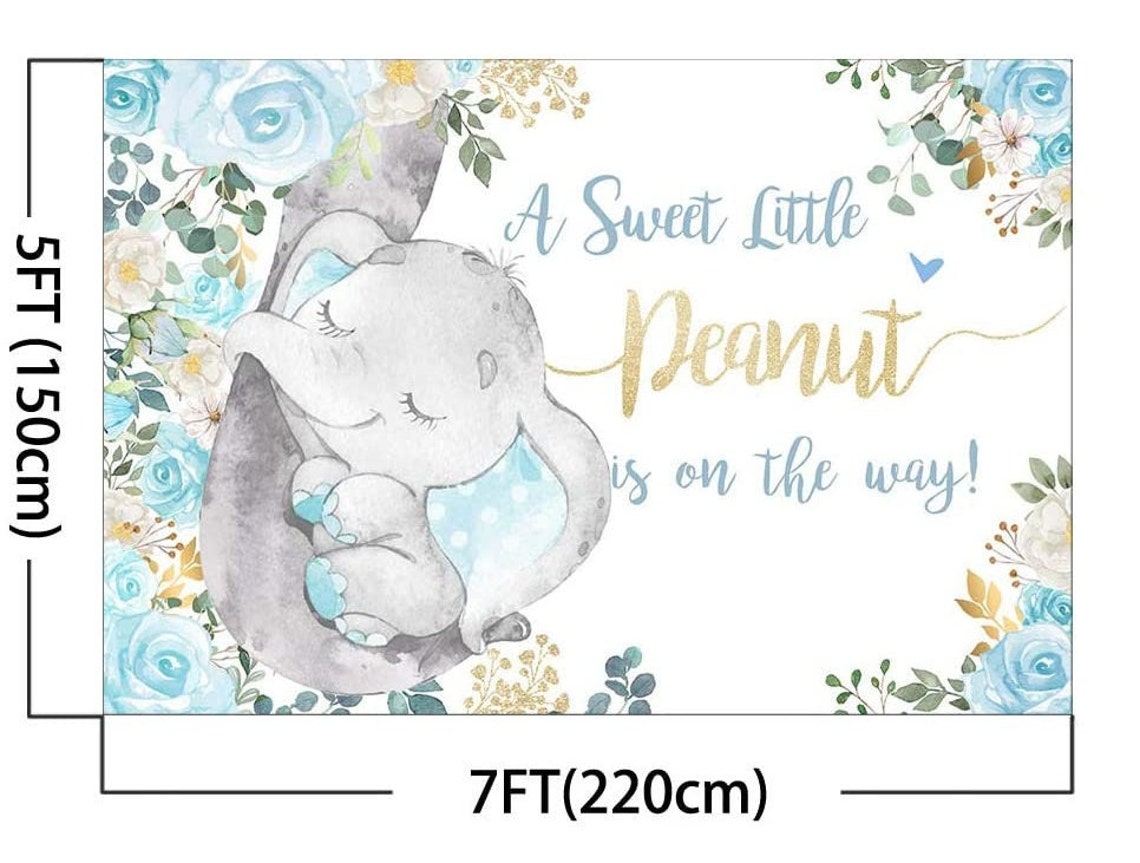 Boy Elephant Baby Shower Backdrop Blue and Gold Floral Etsy