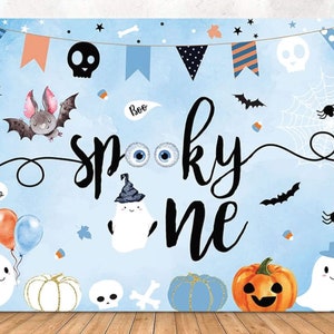 Halloween Spooky One Backdrop, Halloween Boys 1st Birthday Banner Backdrop, The Spooky One Birthday, Halloween Pumpkin 1st Birthday Blue