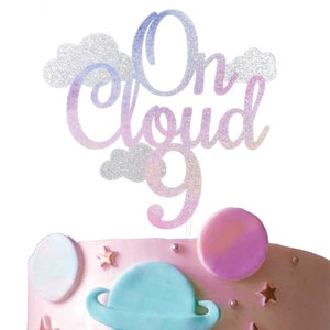On Cloud 9 Birthday Cake Topper, Gradient On Cloud 9 Cake Topper, Happy 9th Birthday Cake Decor for Cloud Rainbow Girls 9th Birthday