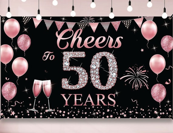 Cheers to 50 Years Banner Backdrop, Black Gold Happy 50th Birthday Decorati happy 50th birthday banner backdrop party decoration black - Temu