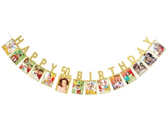 50th Birthday Photo Banner, 50th Birthday Gold Banner, 50th Party Decorations, 50th Party Supplies, Milestone Photo Banner