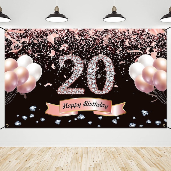 Banner Per Compleanno Happy 20th – Oro Rosa, Lettere 16 Cm, Nastro 3 Metri, In Carta Glitterata