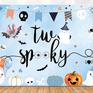 Halloween Two Spooky Backdrop, Halloween Boy 2nd Birthday Banner Backdrop, The Two Spooky Birthday, Halloween Pumpkin 2nd Birthday Blue