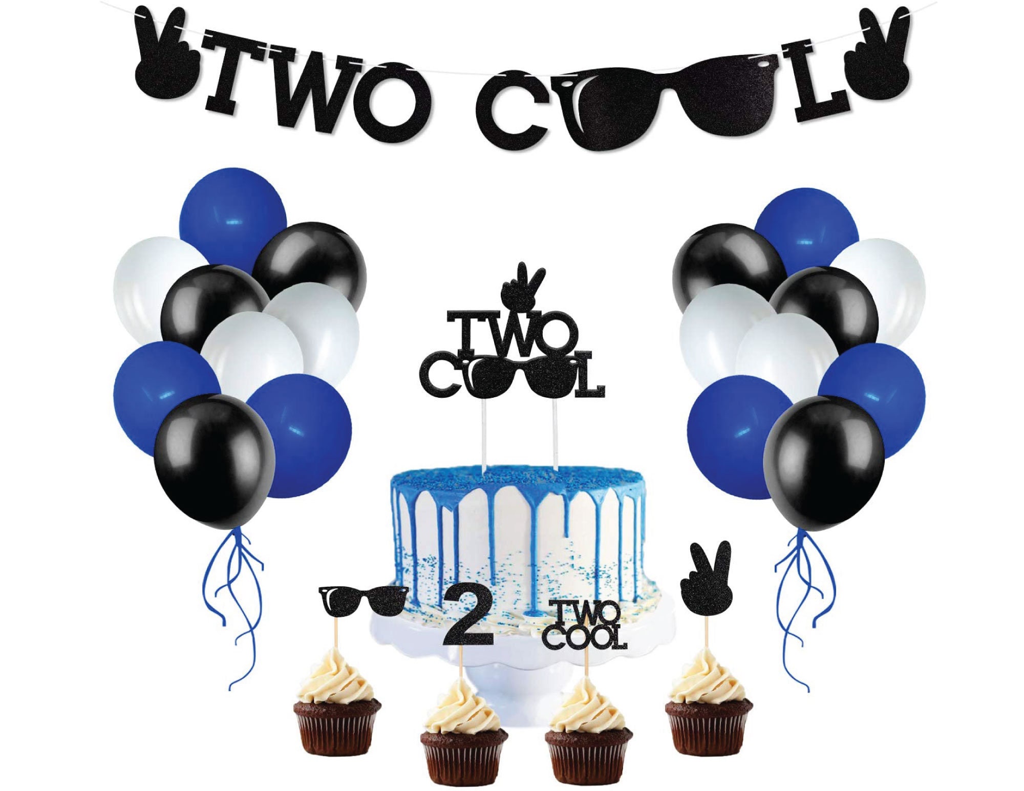Two Cool TWO COOL Birthday Decoration, Two Cool Boys 2nd Birthday Decor Kit, Two ...