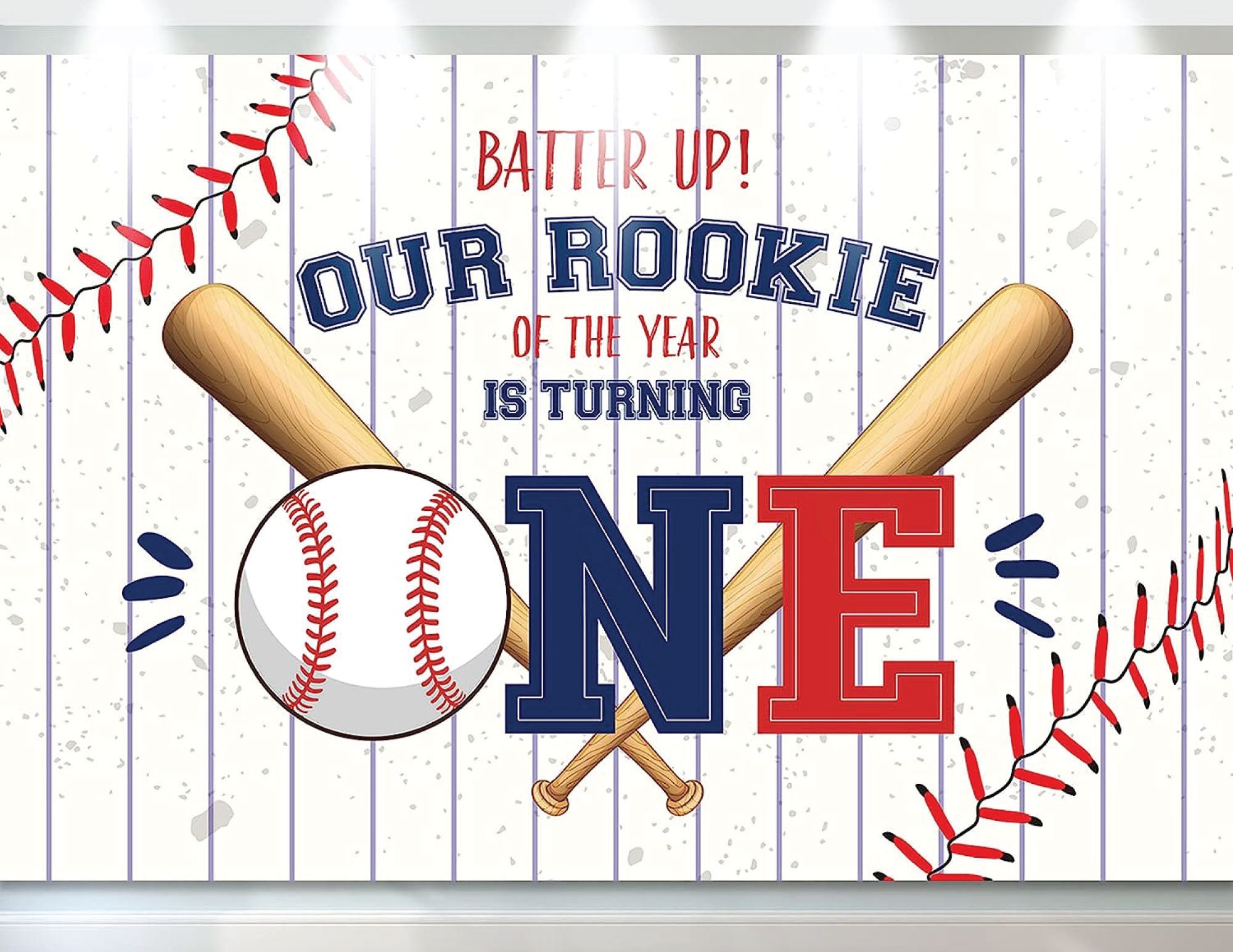 Laeacco Baseball 1. Geburtstag Runder Hintergrund 2 M – 'Batter Up Our Little Rookie' Für Baby-Party-Deko