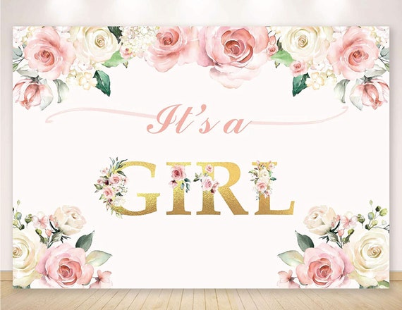It's a Girl Baby Shower Backdrop, Girl Watercolor Floral Baby