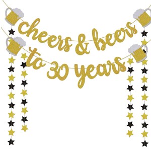 30 Years Gold Glitter Banner, Cheers and beers to 30 years banner, Gold 30th Birthday Banner, 30th Birthday Banner For Men/Women