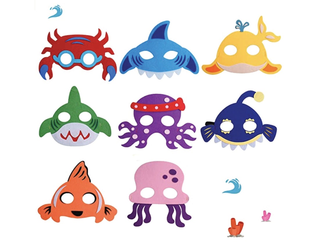 Sea Animals Felt Masks Pack of 8, Under the Sea Party Favors, Ocean ...