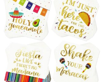 Mexican Fiesta Napkins 100 PCS, Cinco de Mayo Party Paper Napkins, Taco Fiesta Birthday Napkins Decorations, Taco Twosday Napkins