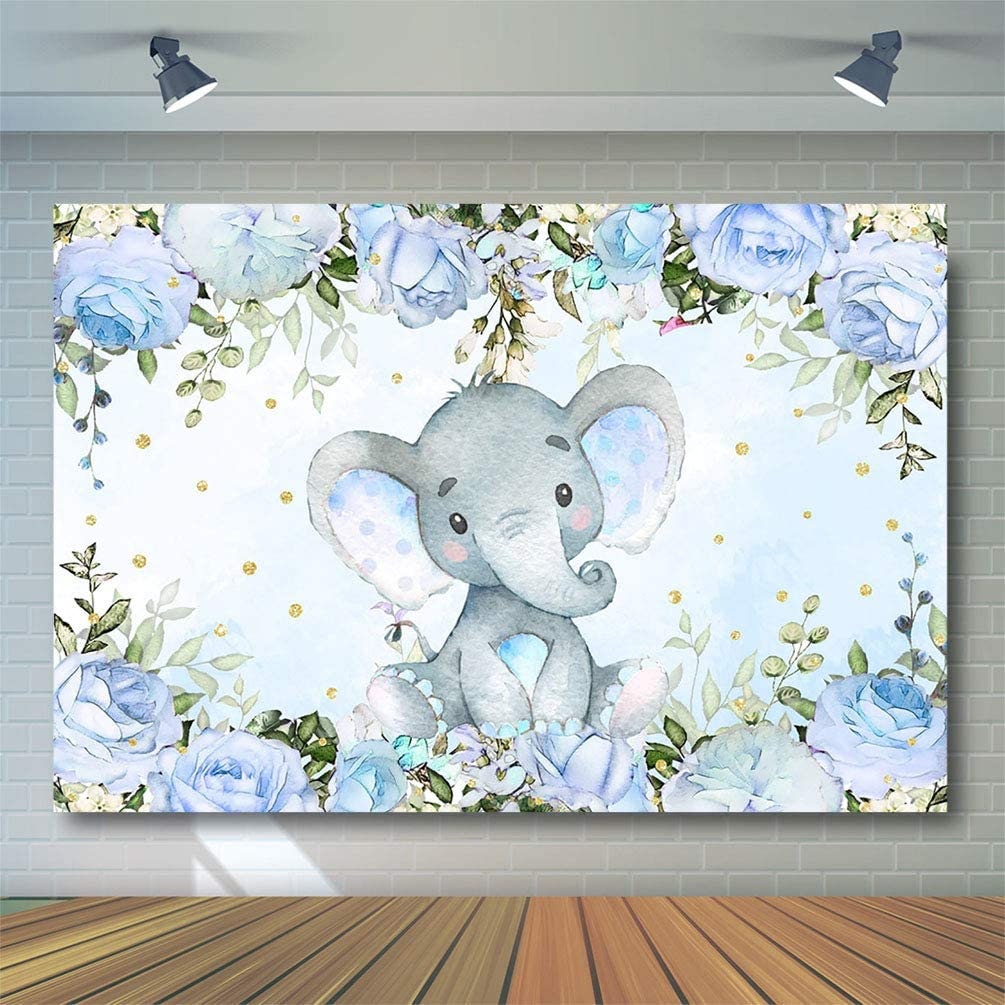 Buy Boy Elephant Baby Shower Backdrop, Neutral Blue Flower