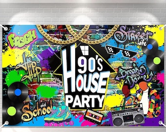 Back To The 90s Party Hintergrund - 180 X 120 Cm Vinyl, Graffiti & Bricks Design Für Mottoparty