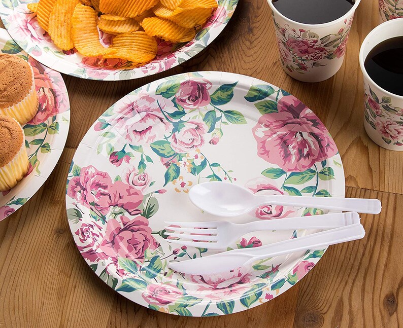 Tea Party Tableware serves 24 Vintage Floral Paper Plates Etsy