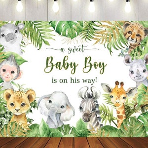 Safari Baby Shower Backdrop Jungle Safari Animals Banner A sweet Baby Boy Vinyl Photo Background Safari Zoo Jungle Animals Baby Shower 7x5ft